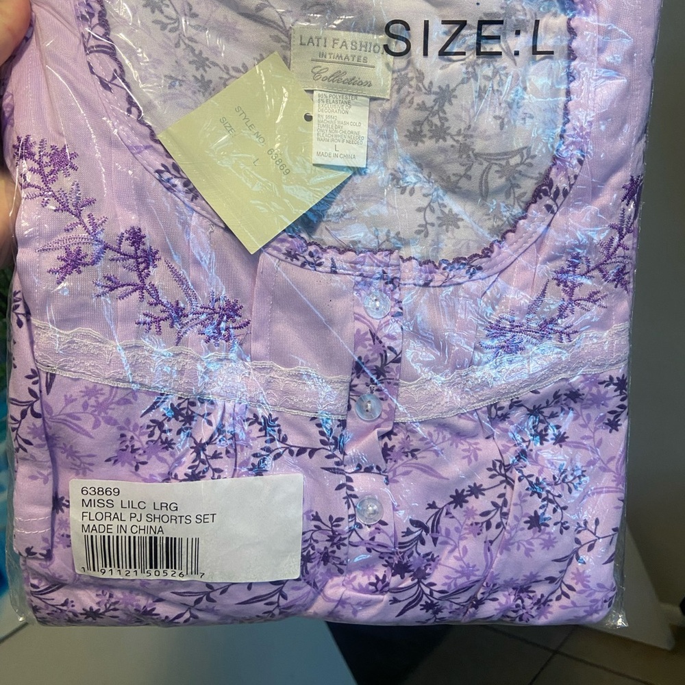 Lati Fashion Lilac Floral Pajama Shorts Set - Size L